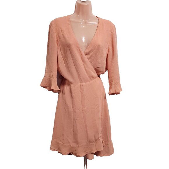 Reformation Wren Wran Wrap Mini Dress Women Size XL Peach - Picture 2 of 13